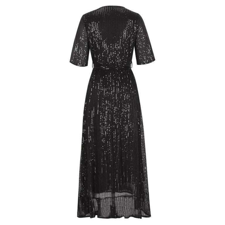 green emerald velvet dress Black Sequin Mesh Maxi Dress With Slit