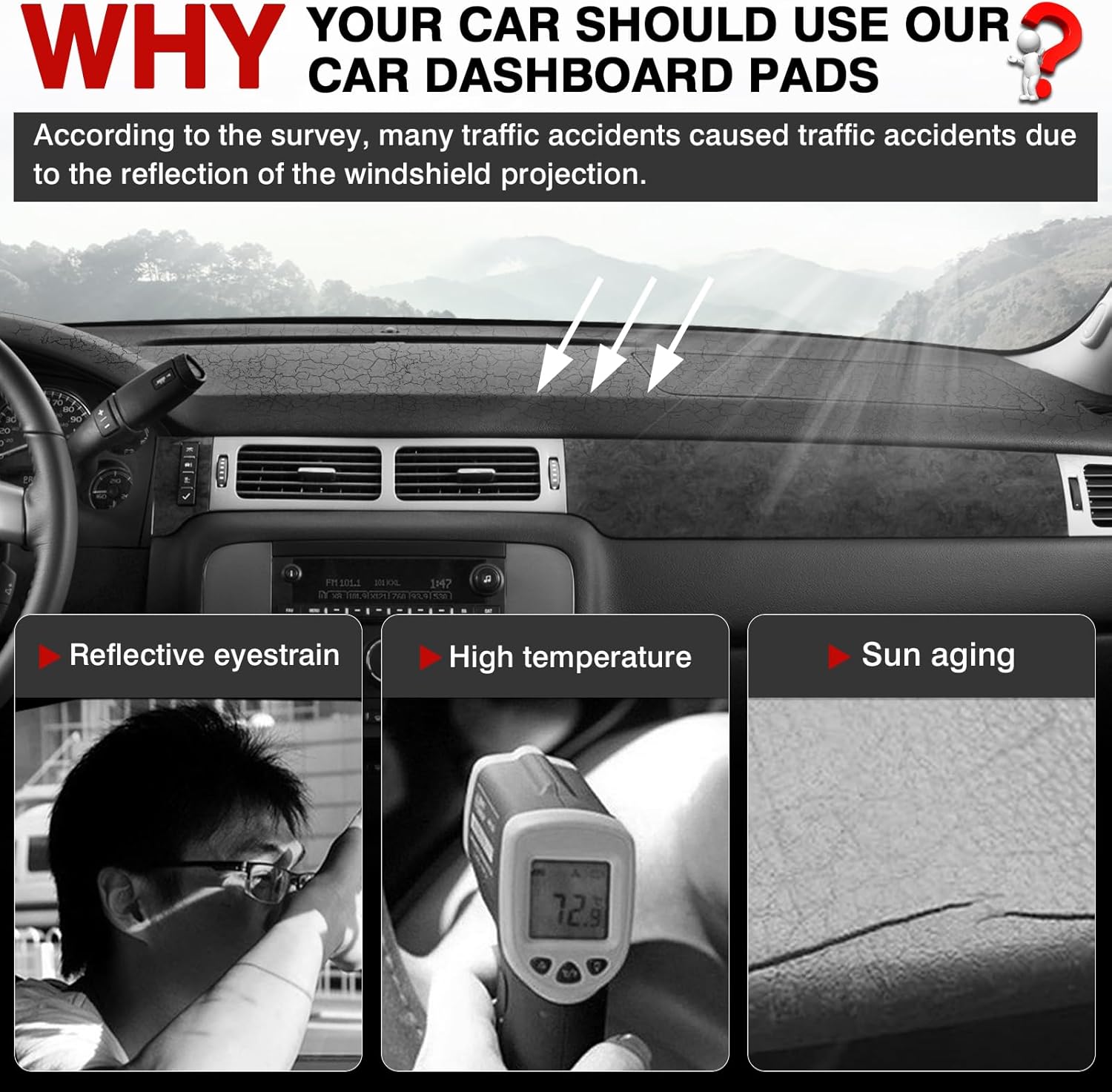 Canvcle Dashboard Cover Mat for 2007-2013 Chevy Silverado Sierra,2007-2014 Chevy Tahoe Suburban Denali Avalanche&GMC Yukon/XL Without Dash Speaker Velvet Dash Cover