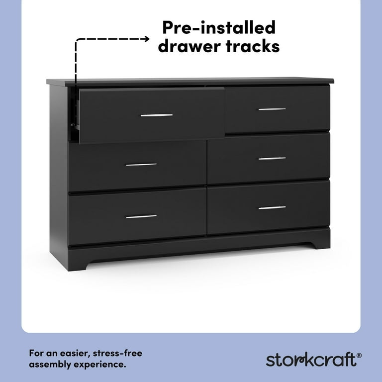 Storkcraft Brookside 6 Drawer Nursery Double Dresser, Black