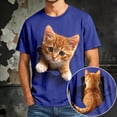 thumbnail image 2 of BUWTTED Mens 3D Cat Print T Shirts Summer Short Sleeve Crew Neck Loose Fit Cotton Graphic Tees Blue L, 2 of 5