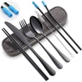 thumbnail image 1 of Travel Cutlery Set,Flatware Set Portable Utensils,Silverware Set Reusable Stainless Steel Tableware with Case Camping 8pcs Including Fork Spoon Chopsticks Cleaning Brush Straws(Black), 1 of 5