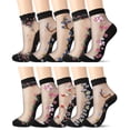 thumbnail image 5 of Bocaoying 10 Pairs Women's Sheer Socks,Floral Lace Socks, Mesh Ankle Socks, Breathable, Reinforced Heel Toe, Black, US 6-9, 5 of 9