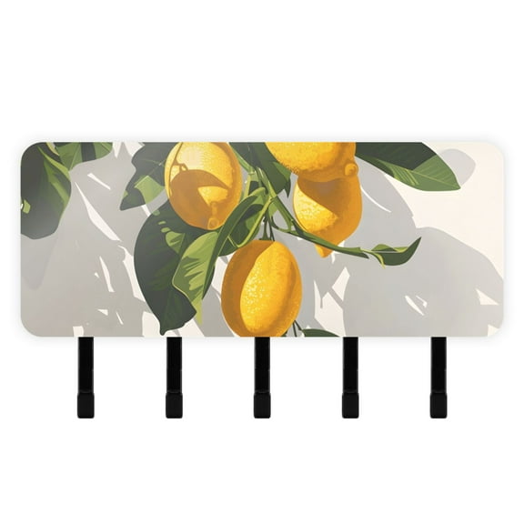 Hanging Lemons Key Holder for Wall Mail Holder Organizer with 5 Key Hooks Wall Mount Key Rack with Shelf