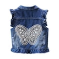 thumbnail image 2 of Girls Classic Blue Jean Vest Embroidered Little Bear Bow Toddler Outerwear Casual Cute Coat, 2 of 8