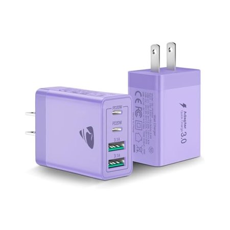 USB C Wall Charger Block 2-Pack, 1994 40W 4-Port PD Power Delivery Fast Type C Charging Block Plug Adapter for iPhone 15/14/13/12/11/Pro Max, XS/XR/X, iPad, Android Phones Charger Cube