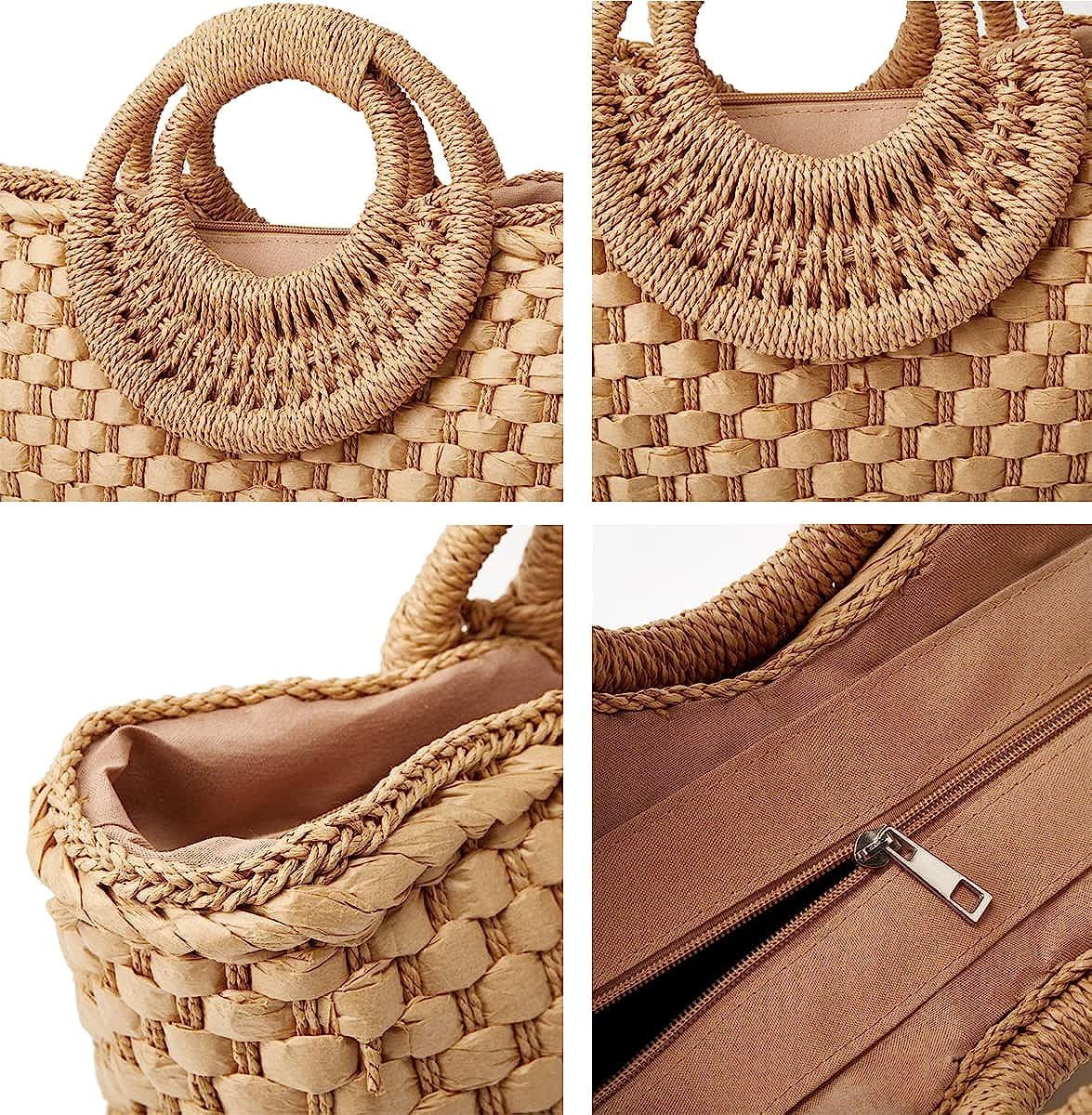 Kukuzhu Straw Hobo Bags for Women Retro Handbags Hand-woven Large Bag Round Handle Ring Totes Summer Beach Rattan Purses