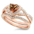 thumbnail image 4 of LaRaso & Co 1 Carat Chocolate Heart CZ Wedding Ring Set 14K Rose Gold Over Sterling Silver Size 6, 4 of 5