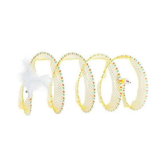 Koiauber Cat Tunnel Toy Spiral Kitten Toy Foldable Design Interactive Spiral Cat Tunnel with Feather Toy