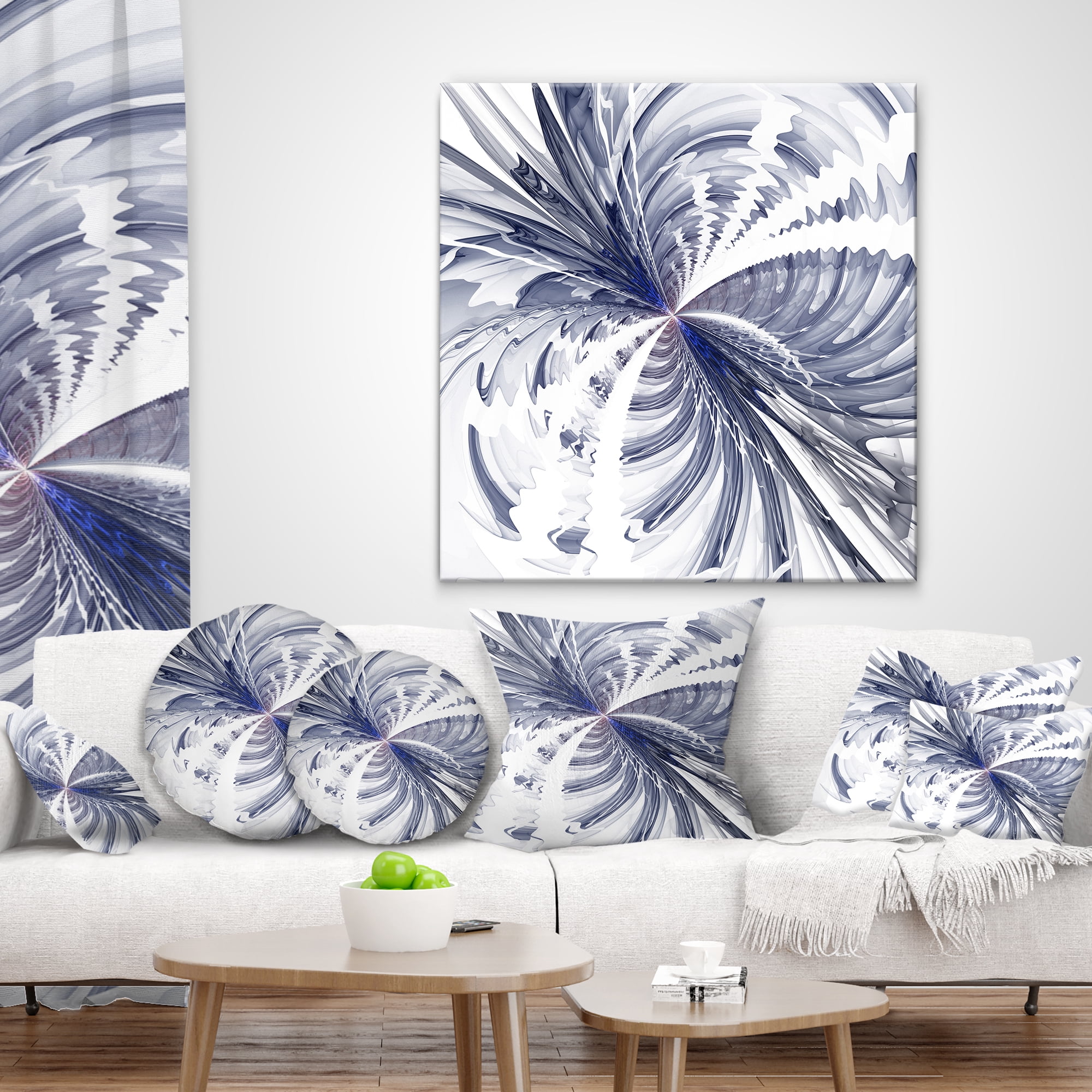 Designart Symmetrical Blue Fractal Flower - Floral Throw Pillow - 12x20