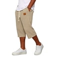 thumbnail image 6 of TKKCS Mens Waffle Capri Pants- Casual Summer Elastic Waist Drawstring Loose Fit Cropped Pants With Side Pockets Khaki Size S, 6 of 6
