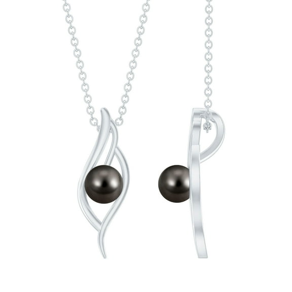 Rosec Jewels Natural Tahitian Pearl Leaf Pendant Necklace for Women (10 mm, with chain), 925 Sterling Silver