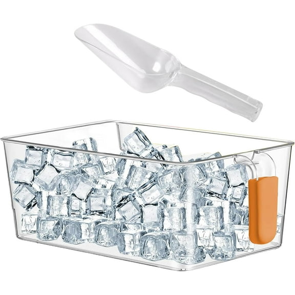 Freezer Ice Bucket with Scoop: Versatile Bverage Tub for Storing Ice Cubes, Vegetables, Fruits(Orange, Large),