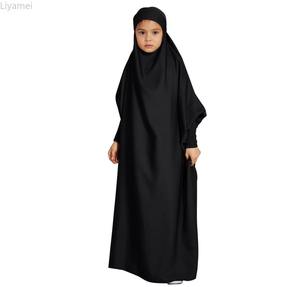 Liyamei Abaya for Girls Long Sleeve Prayer Dress Clothing Arabic Eid Robe 9-10 Years