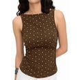 thumbnail image 3 of Women Y2k Polka Dots Boat Neck Tank Top Cute Sleeveless Slim Fitted Side Ruched Tie Back Vest Top Brown L, 3 of 8
