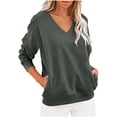 thumbnail image 3 of Josdec Solid Sweatshirts for Women V-Neck Long Sleeve Shirts with Side Pockets Casual Tunic Tops Fashion Pullover Tops for Spring and Winter Sizes S-XXL, 3 of 7