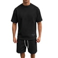 thumbnail image 4 of Outfits Casual Shirt And Shorts Set Men's Solid Color T-Shirt Short Sleeve And Drawstring Elastic Waist Shorts Casual Set Suit Black Xxxl, 4 of 5