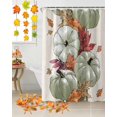 thumbnail image 3 of Fall Thanksgiving Sage Green Pumpkin Orange Maple Leaf Beige Shower Curtain Set ，Waterproof Fabric Shower Curtains Shower Curtains for Bathroom,Bathroom Decor 48"x72", 3 of 7