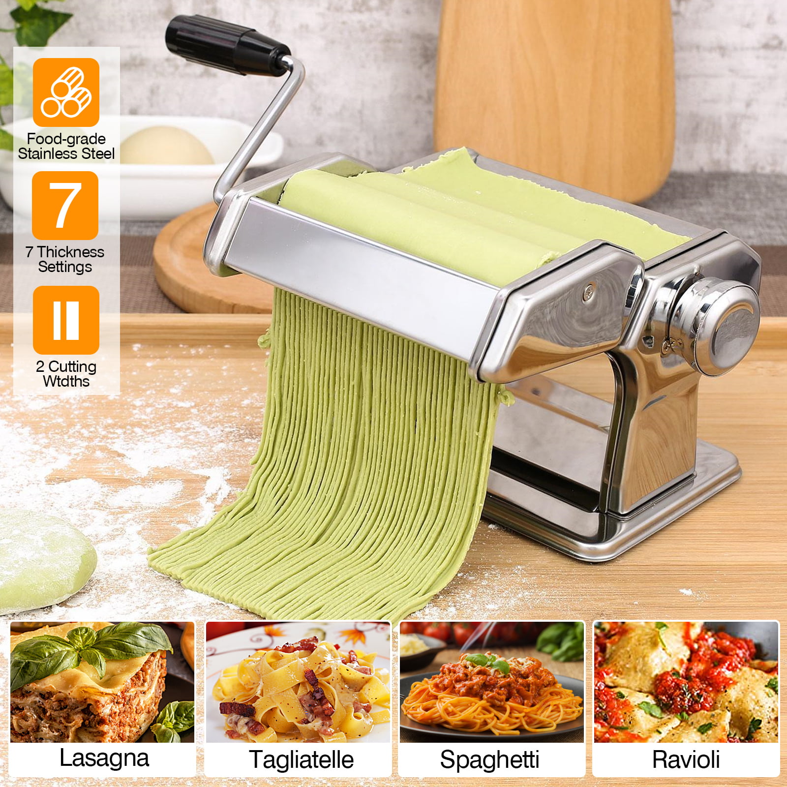 Ravioli and Spaghetti Preoin Homemade Pasta Maker Lasagna Manual Pasta Machine with 8 Adjustable Thickness Settings Dough Roller for Fresh Fettuccine 