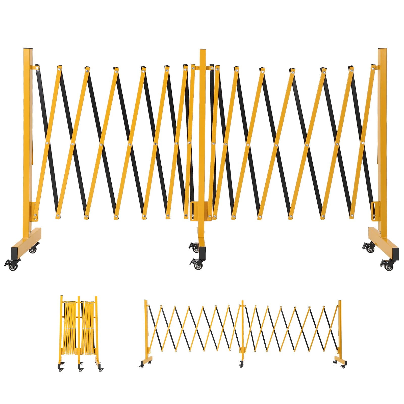Metal Expandable Mobile Barricade, Industrial Folding Security Gate Driveway Gate for Outdoor, 23 ft*3.4 ft