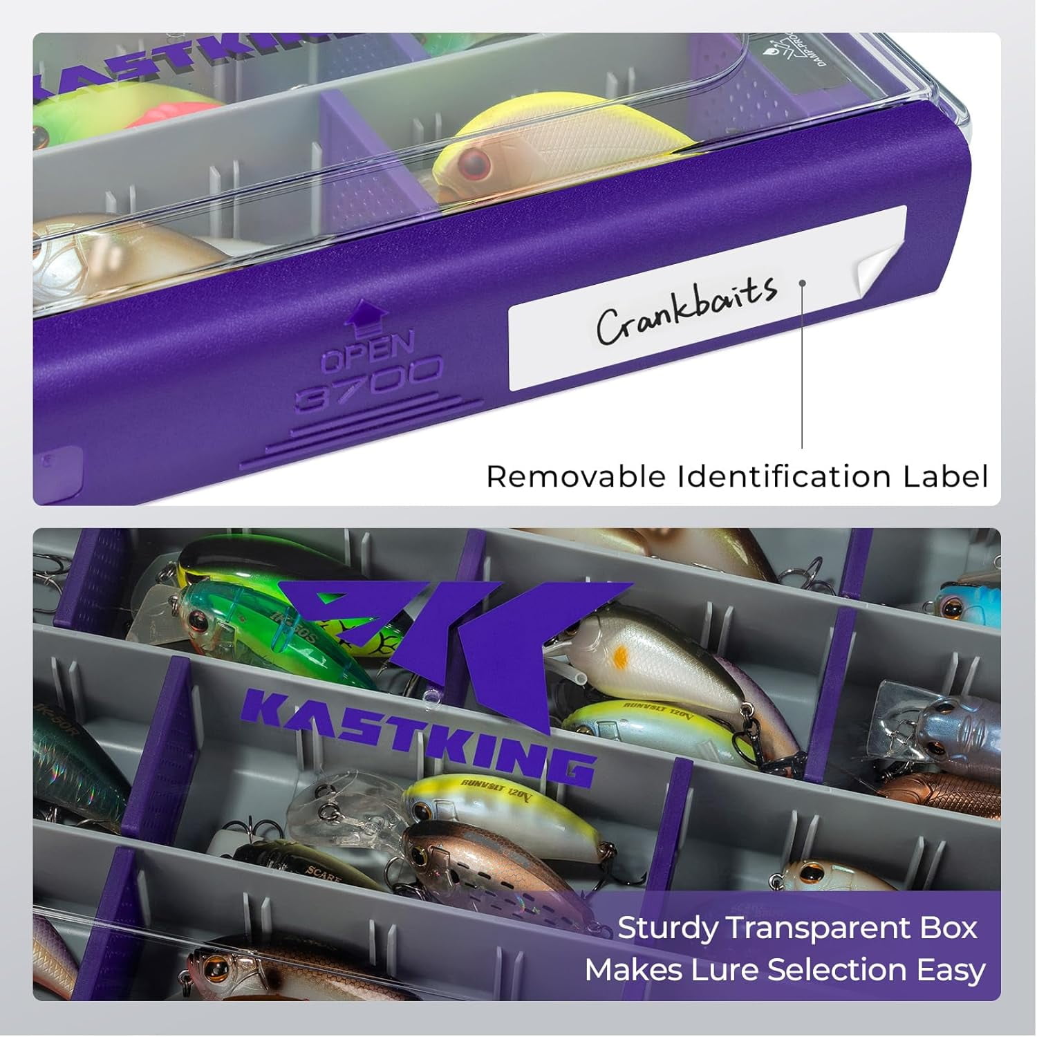 KastKing 3700 Tackle Box, Waterproof Fishing Organizer – Purple