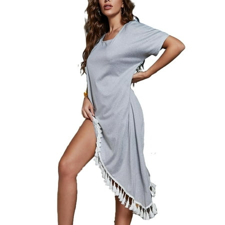 

Sexy Solid Round Neck Sleepshirts Short Sleeve Light Grey Womens Nightgowns & Sleepshirts (Women s)