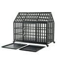 thumbnail image 6 of Large 52" Heavy Duty Dog Crate, Metal Dog Kennel Roof Door with Pull-out Trays and 4 Lockable Wheels for Large Dogs, Black, 6 of 9