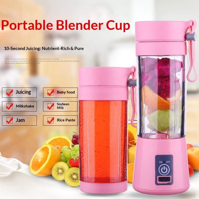 Xl-Kang Portable Blender Cup,Electric USB Juicer,Mini Blender For Shakes and Smoothies, juice,380ml, Six Blades Great for Mixing,pink