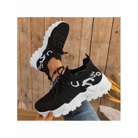 Women’s Breathable Mesh Leopard Print Sneakers – Comfortable Sole Lace-Up Lightweight Fabric Non-Slip Running Shoes