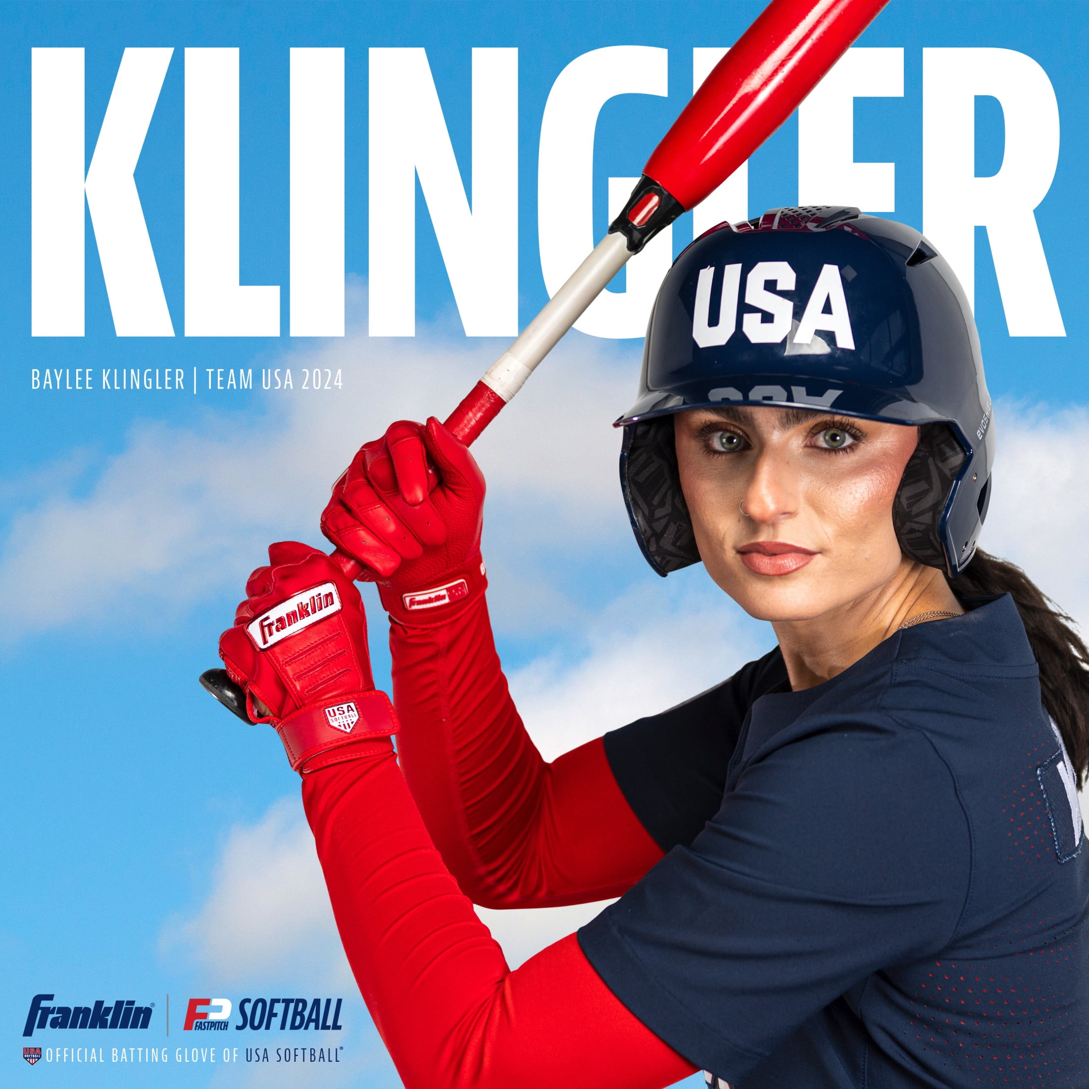 Franklin Sports USA Softball Women's Softball Batting Gloves - Classic X Fastpitch + Slowpitch Softball Girls Batting Gloves - Youth Girls Batting Glove Pair - White + Blue - Youth Small