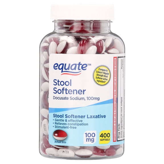 Equate Stool Softener Laxative Softgels, 100 mg, 400 Count, Compare to Colace® Regular Strength Stool Softener Active Ingredient