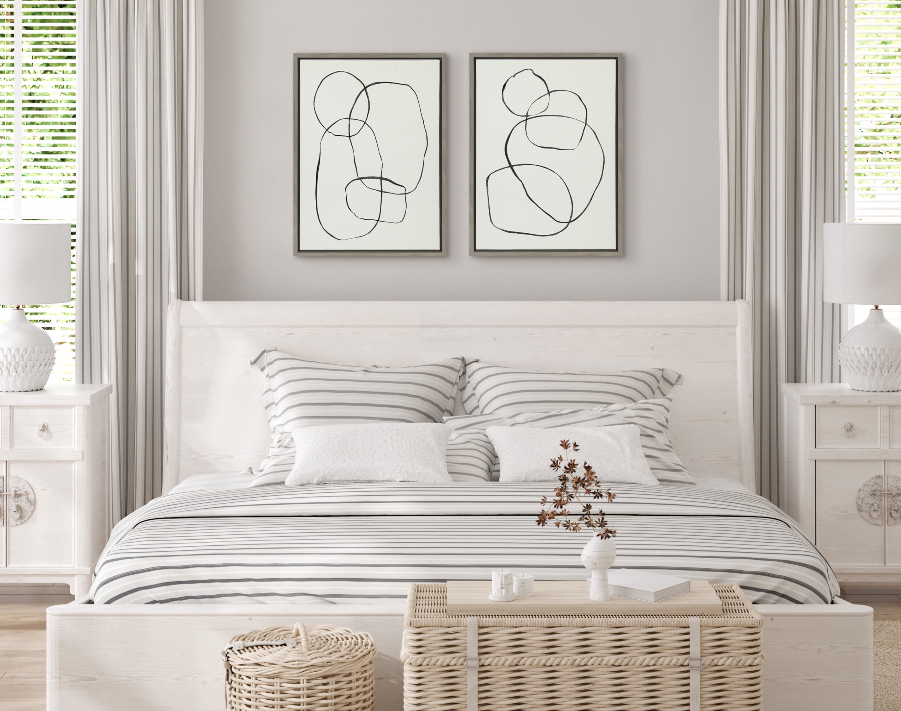 Sylvie Modern Circles and Going in Circles Linen Textured 18 in x 24 in Framed Painting Canvas Art Prints, by Kate and Laurel Set of 2