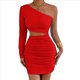thumbnail image 3 of Vestido Mini de Cóctel con Volantes y Larga para Mujer, Moda 2025, con Hombros Descubiertos y Caderas Estrechas. Rojo L, 3 of 10