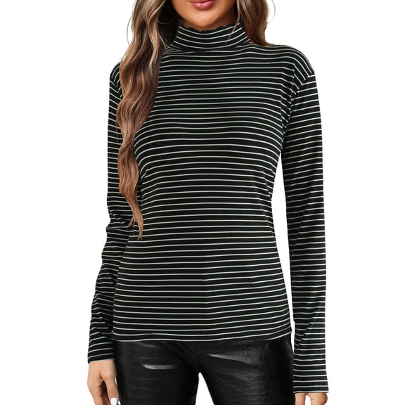 Long Sleeve Shirts for Women Fashion Striped Slim Bottoming Shirt Half High Collar Long Sleeve Tops