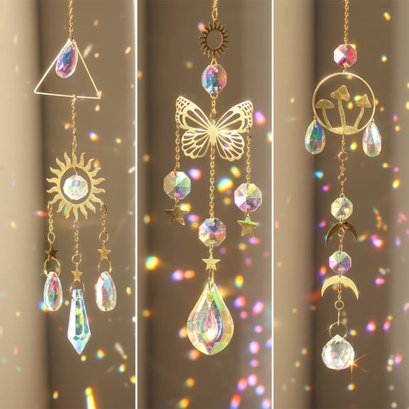 Dserhfy Faux Crystal Sun Catcher Decoration Butterfly Mushroom Moon Star Sun Hanging Ornament Indoor Outdoor Home Office Garden Window Hanging Pendant