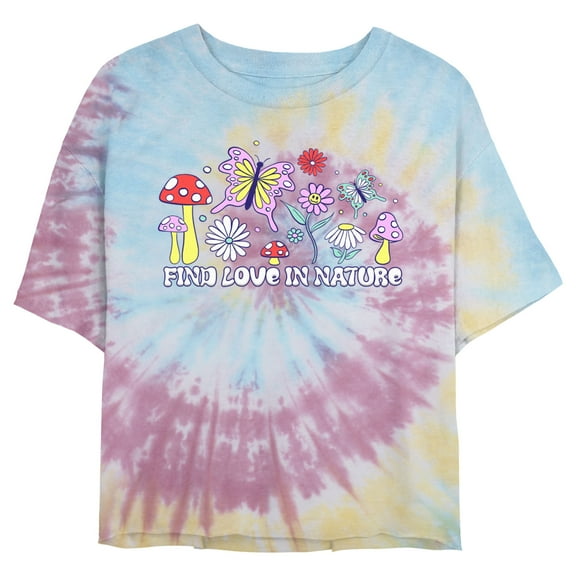 Juniors' Lost Gods Find Love in Nature Cropped T-Shirt Blue/Pink/Light Yellow Small