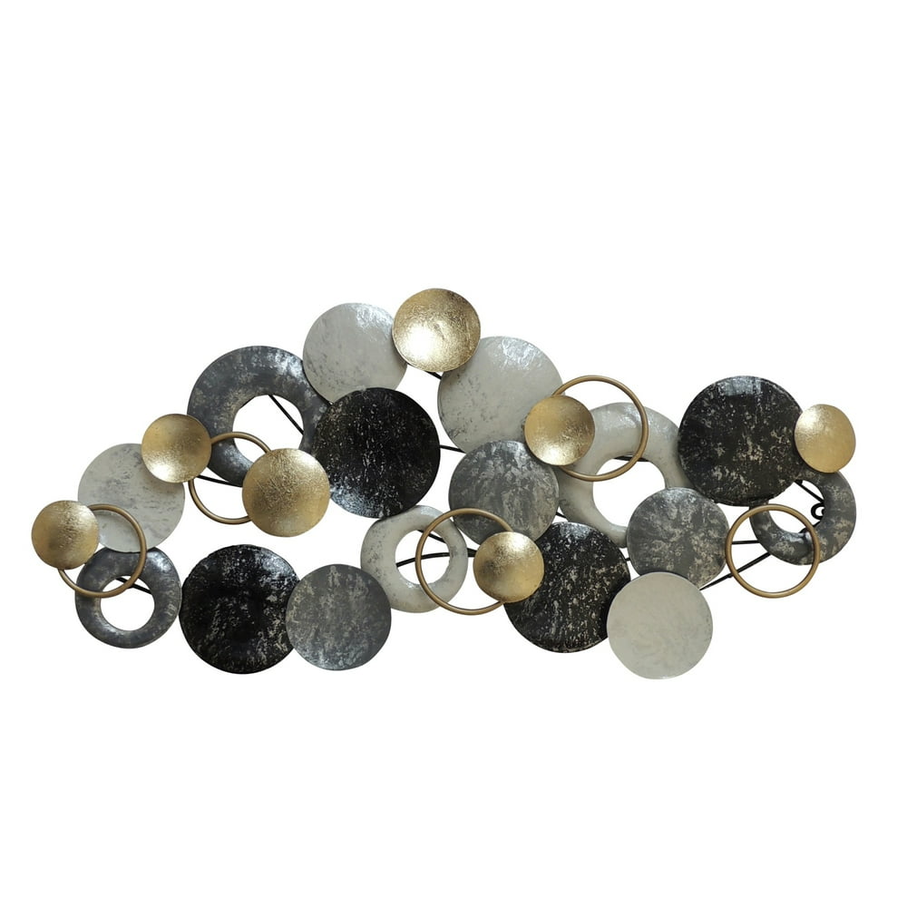 Metal Disc Wall Decor with Splotched Details, Gray and Gold Walmart