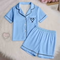 thumbnail image 2 of MEZZALL Girls Sleepwear Set 2pcs Tween Heart Print Lapel Short Sleeve Shirts Tops Shorts Pajamas Sets Soft Pajamas Sets Tops And Shorts Comfortable Loungewear For Kids Leisure Nightwear, 2 of 7