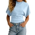 thumbnail image 6 of Ticikt Girls Fashion O Neck Summer T Shirt Cotton Short Sleeve Trendy Solid Color Cinched Waist Top,Color:Light Blue,Size:9-10 Years, 6 of 10