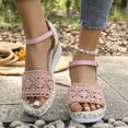 thumbnail image 2 of Rokment Women's Crochet Flower Platform Wedge Dress Sandals Beach Boho Fashion Casual Hollow out Espadrilles Chunky High Heel Summer Shoes Bride Wedding Red Size 7, 2 of 7