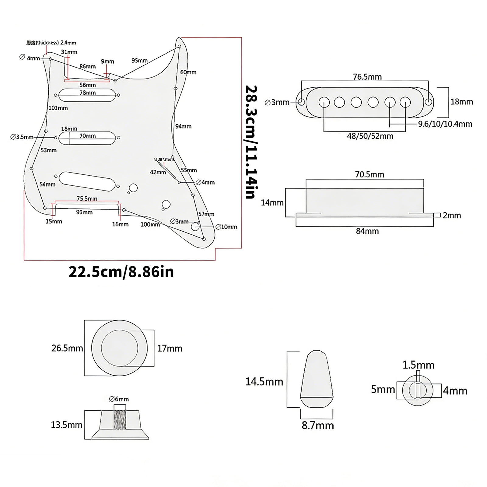 11 Holes Electric Guitar Prewired Loaded Pickguard Set Single Coil Pickup Replacement