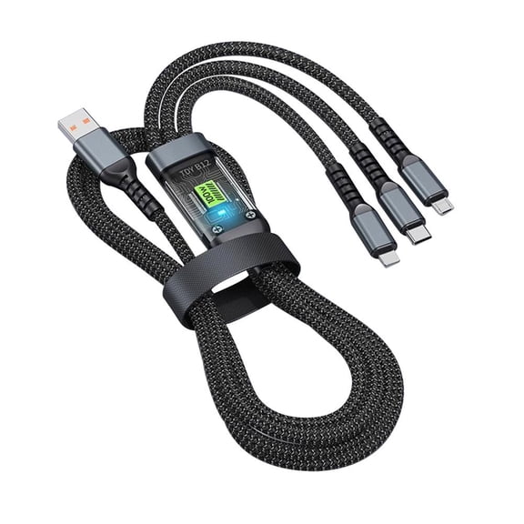3 in 1 Fast Charging Cable 100W, USB Type C to Light Micro USB, Braided Nylon Cord with Night Light for Phone and Tablet