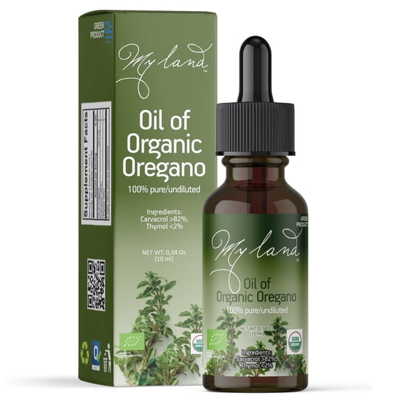 My Land Organic Oil of Oregano, Pure with 82% Min Carvacrol, 0.34 fl oz