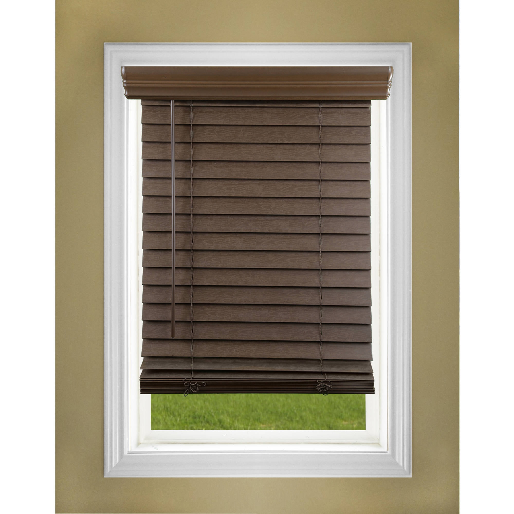 24 x 72 in Cordless Faux Wood Blind Room Darkening Window Privacy Shade Dark Oak