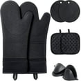 thumbnail image 1 of Oven Mitts and Pot Holders Sets Pot Holders and Oven Mitts Heat Kitchen Silicone Oven Mitts with Soft Cotton Lining .Extra Long Oven Gloves for Cooking, 1 of 7