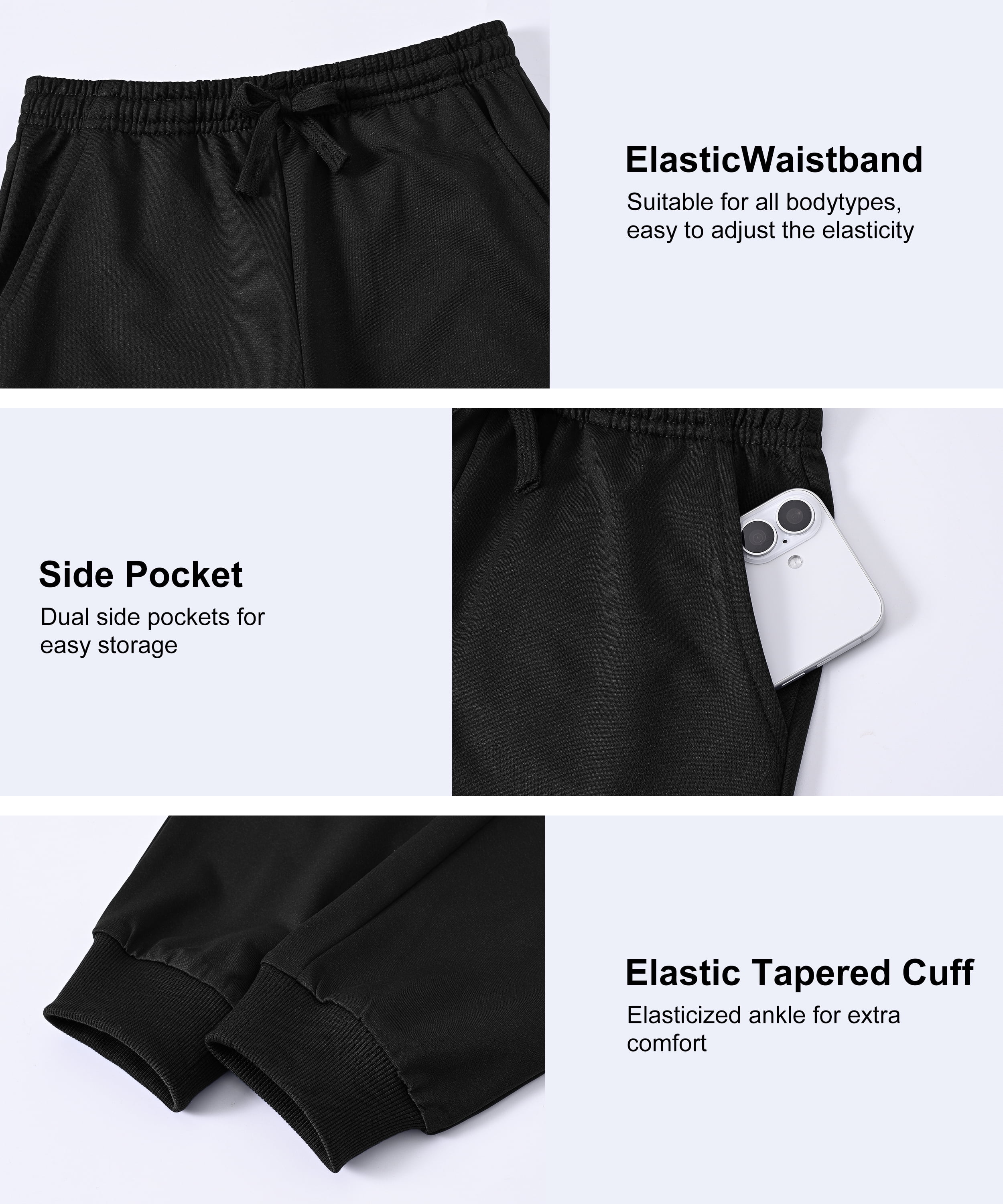 Muvtei Boys Sweatpants 3 Pack Athletic Workout Kids Casual Pants Boys Joggers with Pocket and Elastic Drawstring Waist Size 6-16