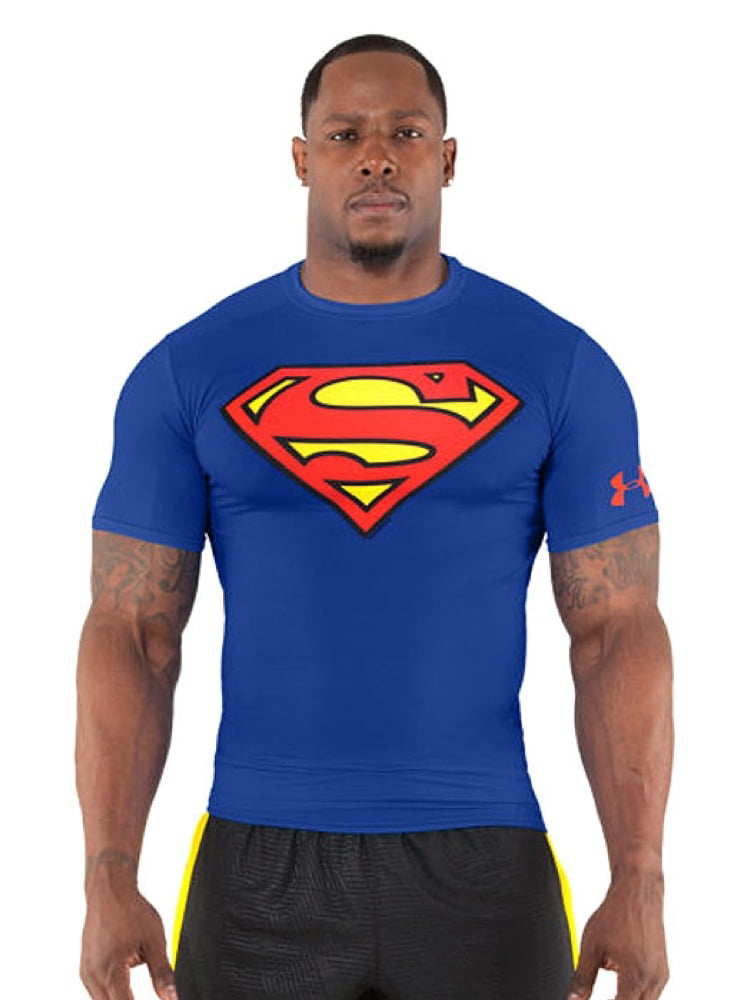 Mens Under Armour Superman Compression Shirt Blue