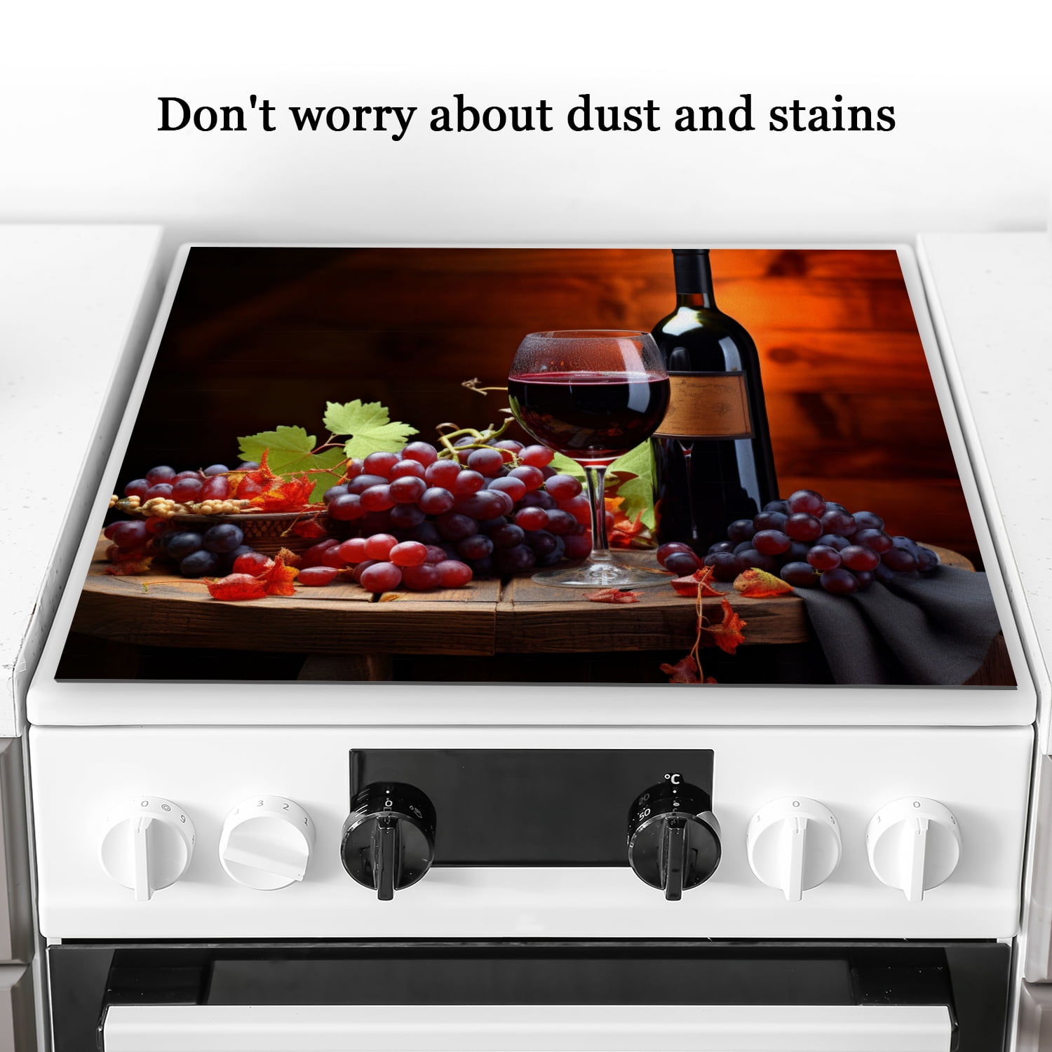 Stove Top Covers For Glasstop Stoves, Wine Bottle And Grapes Print Oilproof Mat, Multifunctional Decorative Pad for Kitchen RV (28×20 Inch)