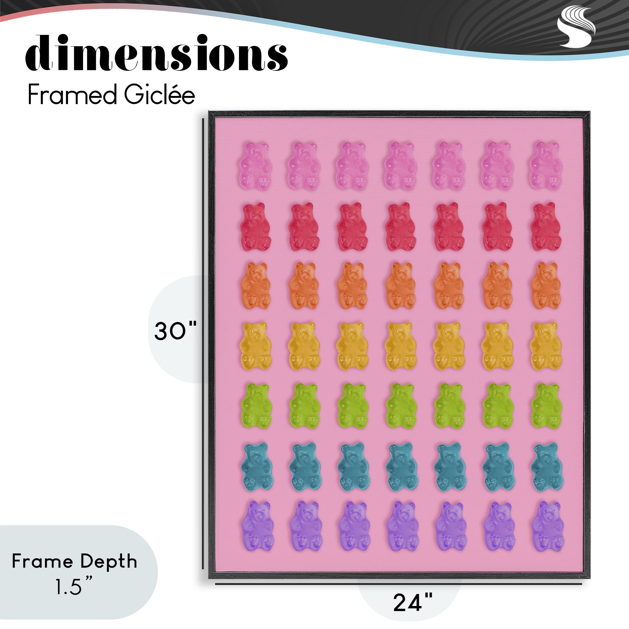 Stupell Industries Rainbow Candy Bears on Pink Black Framed Giclee Art, design by LISH Creative