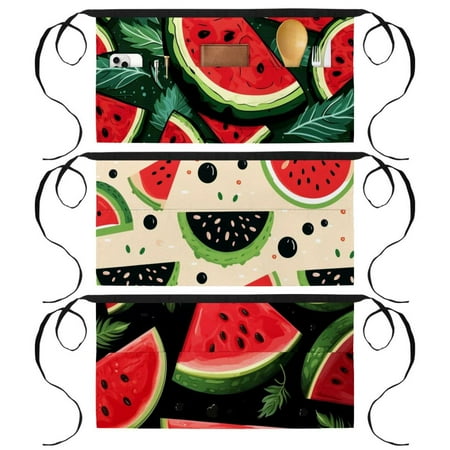 

Watermelon Three Pocket Printed Waist Apron with Server Aprons Server Apron Apron with Pockets