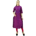 thumbnail image 7 of Phagun Women's Straight Magenta Dupion Kurti With Band Collar Casual Clothing-8, 7 of 7